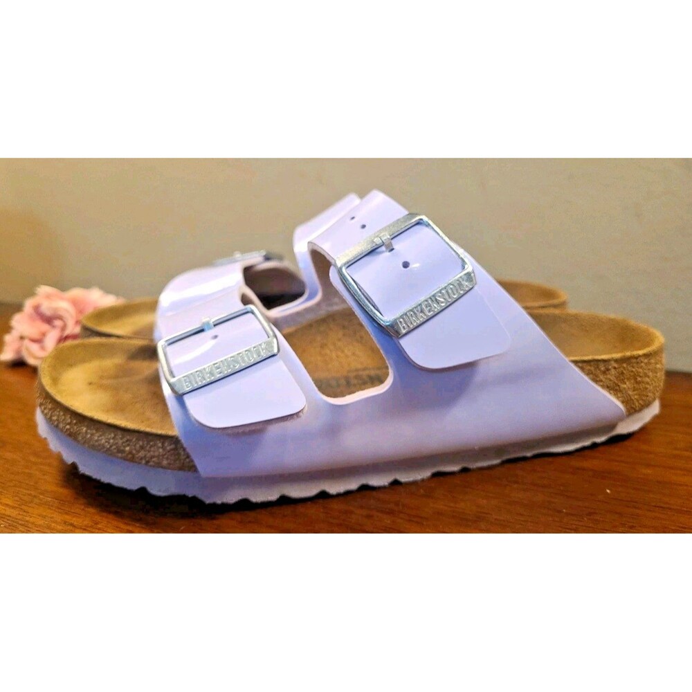 Birkenstock ARIZONA Sandals Lavender Patent Birko-Flor Slides Sz 6-6.5 EU 37
